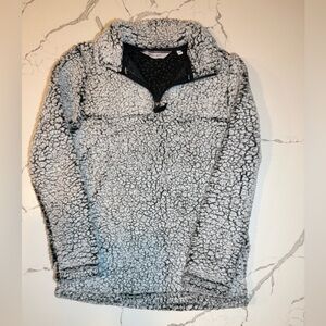 BUCKLE Departwest 1/4 Zip Jacket Mens S White Grey Black Soft Faux Fur Pullover